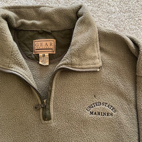United States Marines Olive Green Quarter Zip Fleece Pullover Oversized Sleeves - Picture 3 of 9